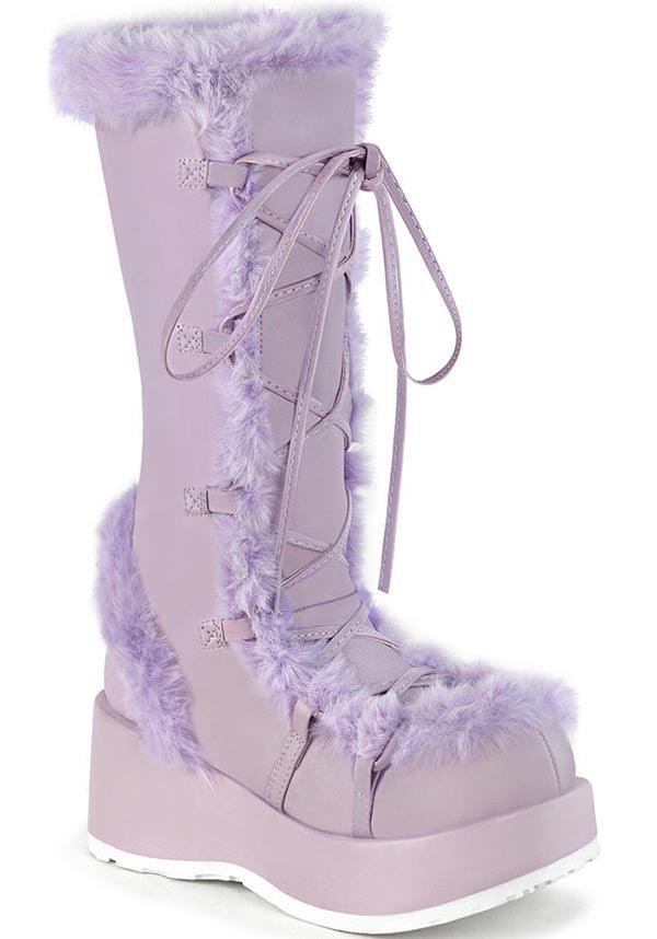 Lavender Vegan Leather CUBBY-311 Platform Mid-Calf Lace-Up Boots [PREORDER]