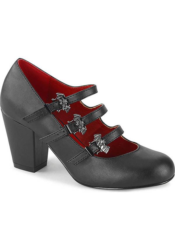 VIVIKA-38 Black Vegan Leather Pre-Order Block Heel Mary Jane Heels