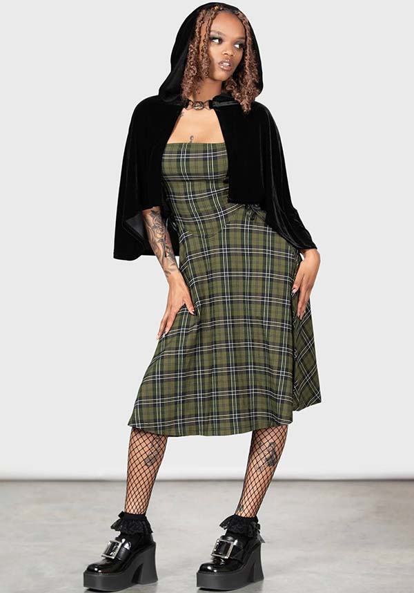 Elyswyth Tartan Midi Dress with Faux Leather Details