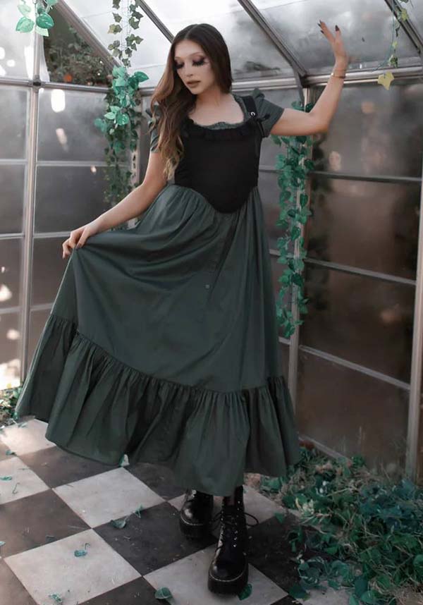 Lively Ghosts' Enchanting Sage Green Claude Monet Gothic Dress