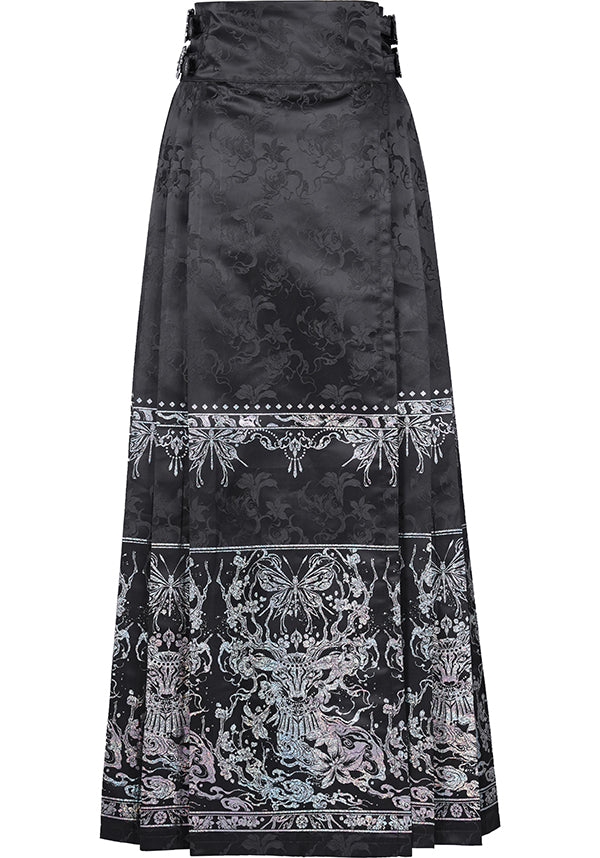 Devil Fashion Luxury Black Floral Jacquard Maxi Skirt