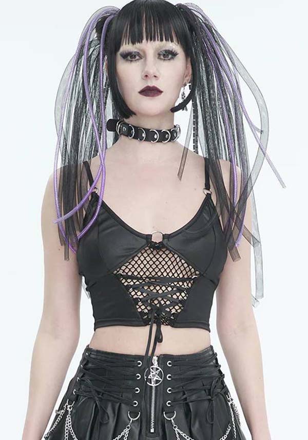 Devil Fashion's Cyber Goth Lace - Up Rubberised Mesh Top