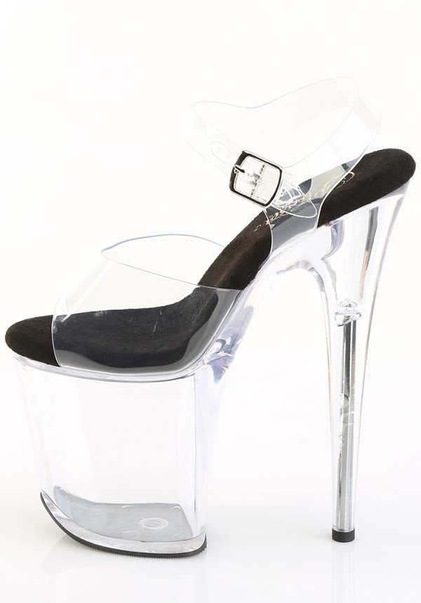 PREORDER FLAMINGO-808PREM Clear Platform Heel Ankle Strap Sandals