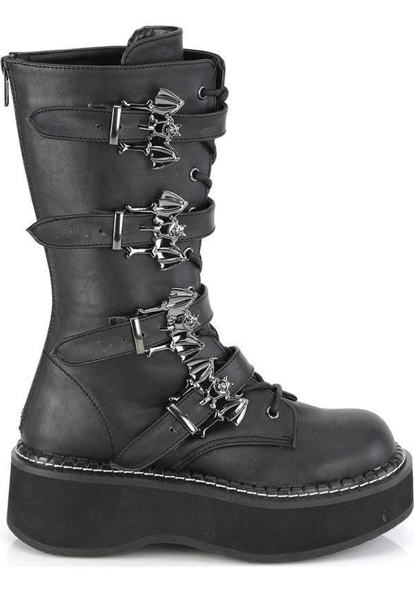 EMILY-322 Black Mid-Calf Lace-Up Platform Boots [Preorder]