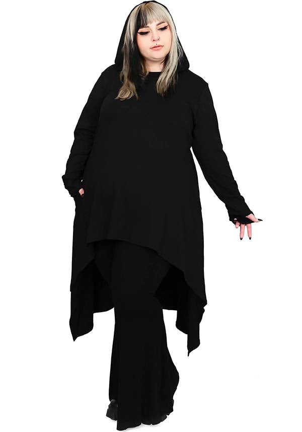 Foxblood's Edgy Creature of the Night Hooded Ponte Tunic with Thumbholes
