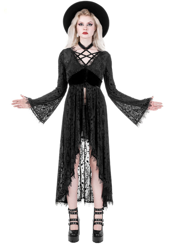 Restyle's Enchanting Dark Angel Burnout Stretch Velour Duster