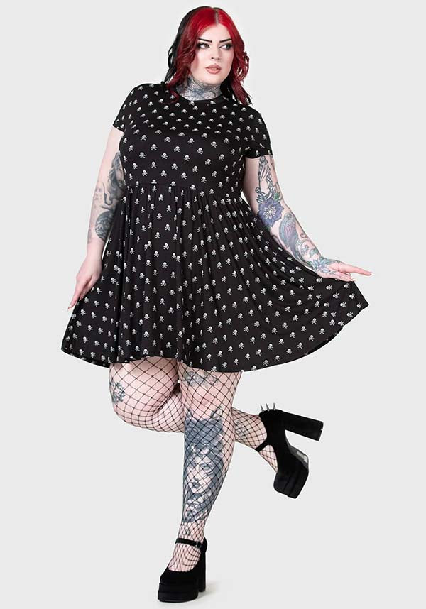 MINI FAKE OUT DRESS WITH SKULL PRINT AND ELASTICATED WAIST