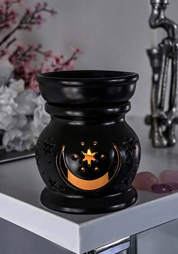 Unique Crescent Stone Wax Burner with Custom Celestial Design