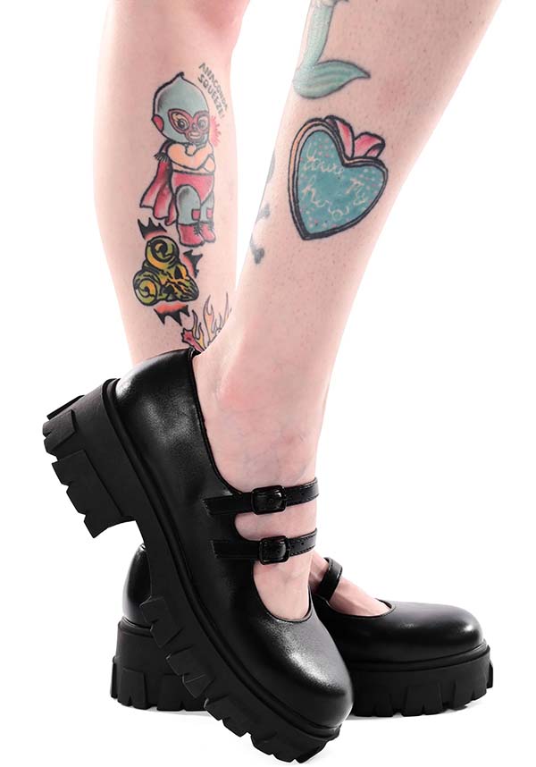 Stylish Vegan Dahlia Mary Jane Platform Flats by FOXBLOOD