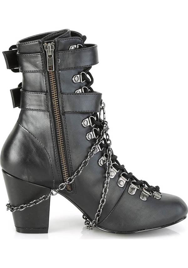 VIVIKA-128 Matte Black Ankle Boots - Demonia Alternative Footwear [In Stock]