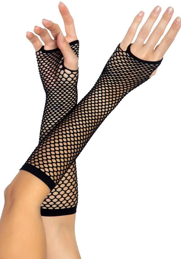 Black Fingerless Triangle Net Arm Warmers by LEG AVENUE - Stylish Costume Accessory