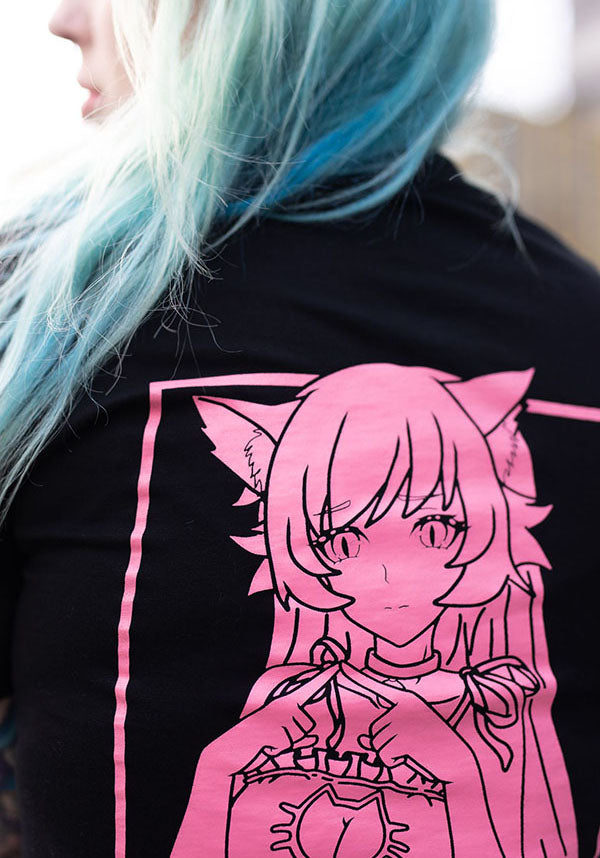 Adorable Neko Girl Manga Style UwU Pink Text Tee