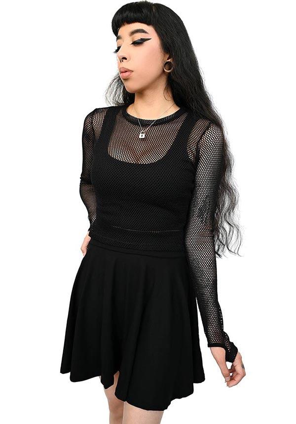 Black Fishnet Long Sleeve Crop Top for Fashionable Women