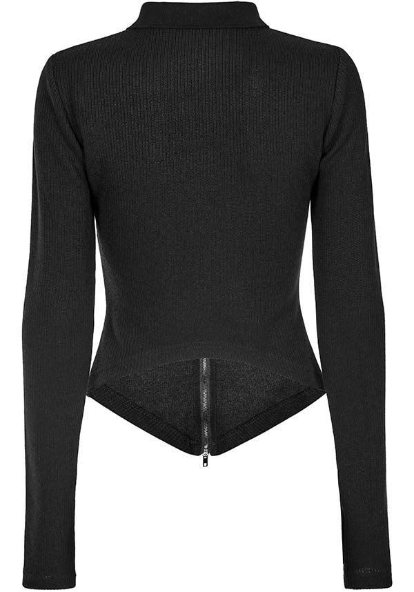 Elastic Knit Long-Sleeve Top with Dagger Embroidery