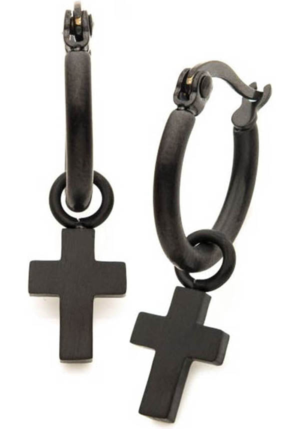 Stylish Matte Black Cross Dangle Hoop Earrings