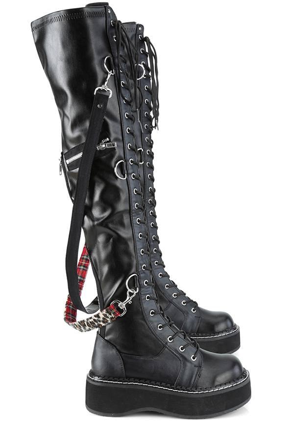 EMILY-377 Black Over-the-Knee Lace-Up Platform Boots - Pre-Order