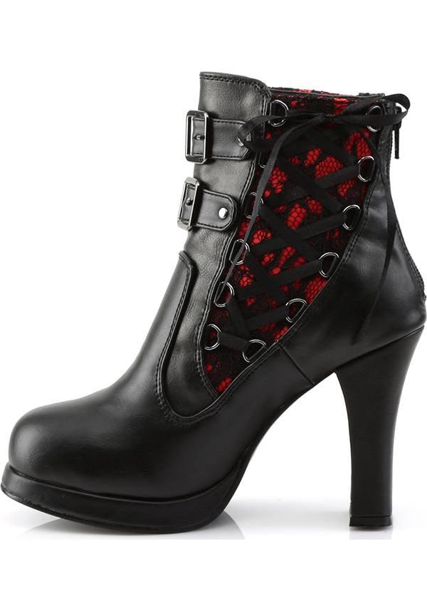Pre - Order Demonia Crypto - 51 Ankle Boots in Stylish Black and Red Color