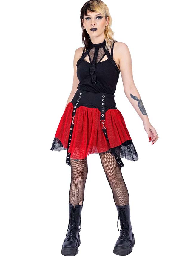 Poizen Industries Cybele Black and Red Alternative Style Skirt