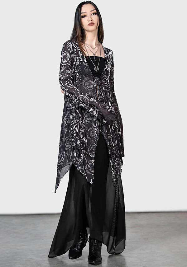 Stunning Flowering Fear Shawl with Stretch Mesh and Waterfall Sleeves