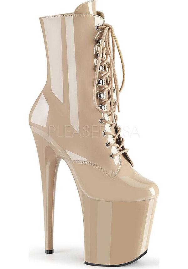 Pre-order FLAMINGO-1020 Patent Nude Platform Lace-up Ankle Boots