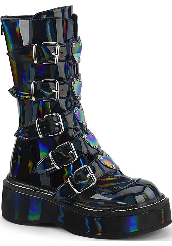 PREORDER! EMILY-330 Platform Boots in Black Hologram Style