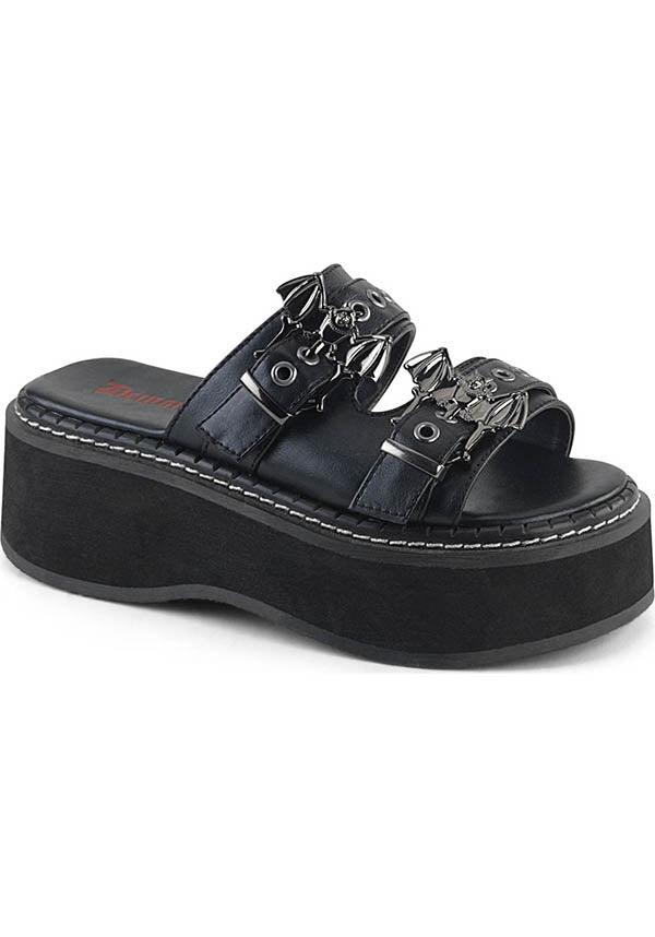 EMILY-100 Black Double Strap Flat Sandals - Preorder