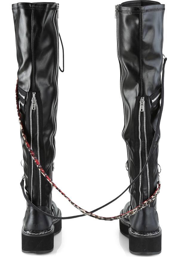 EMILY-377 Black Over-the-Knee Lace-Up Platform Boots - Pre-Order
