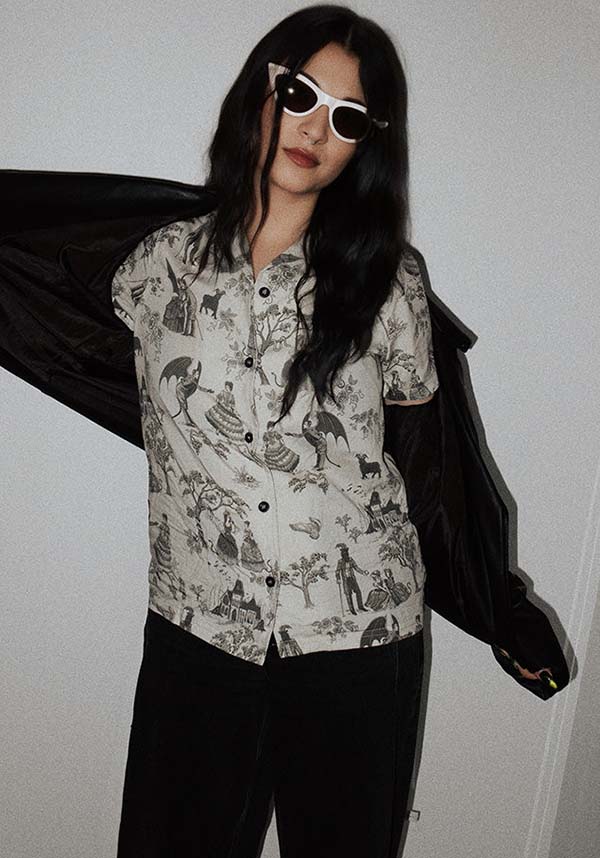 Toile du Mal Brand Button-Down Fashion Shirt with Ectogasm's Dark Print