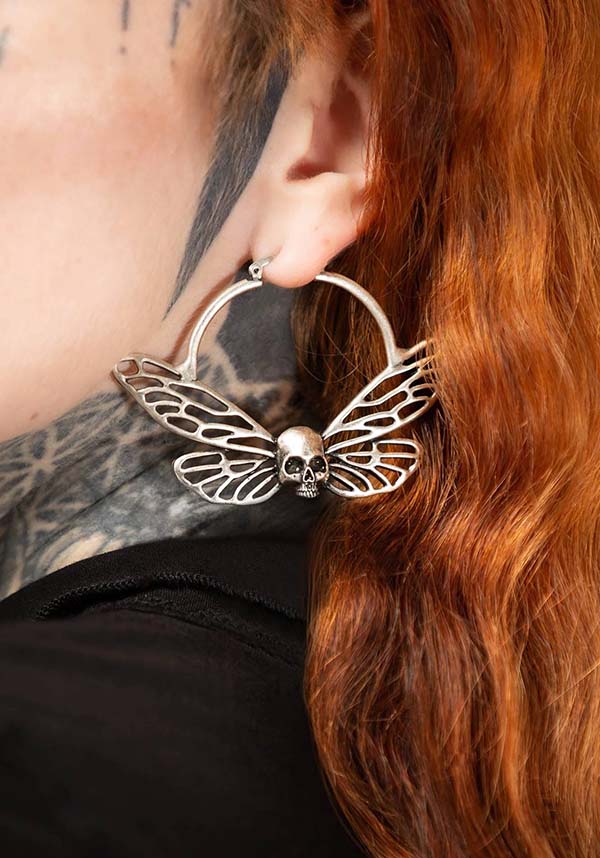 Cicada Curse Sculpted Hoop Earrings with Skull Detail