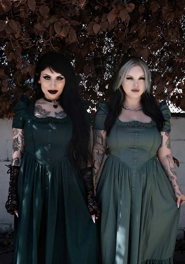 Lively Ghosts' Enchanting Sage Green Claude Monet Gothic Dress