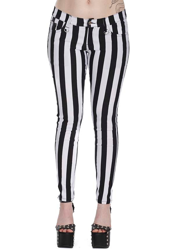 Forever Yours Skinny Jeans in Classic White and Black Striped Design