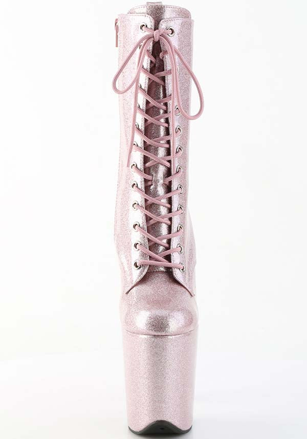 PREORDER - FLAMINGO-1040GP Blush Pink Vegan Platform Lace-Up Ankle Boots