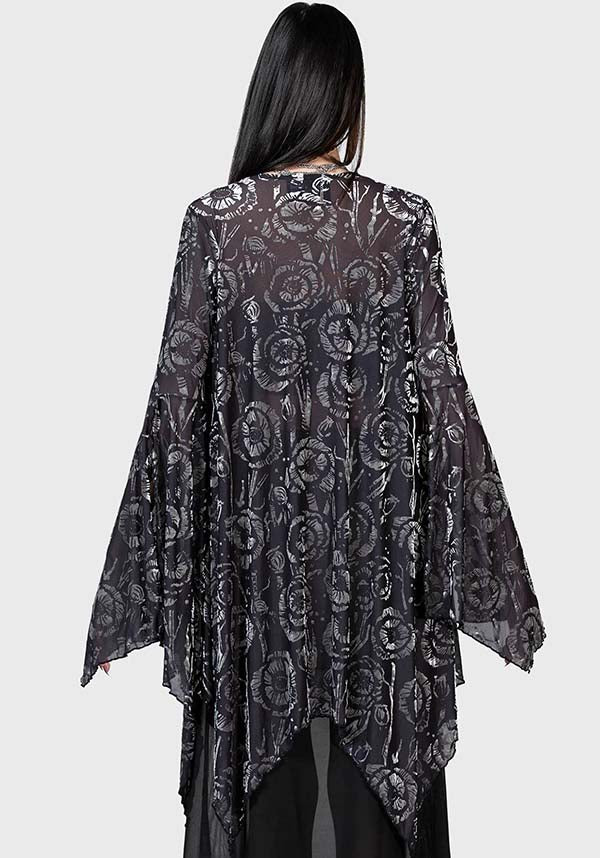 Stunning Flowering Fear Shawl with Stretch Mesh and Waterfall Sleeves
