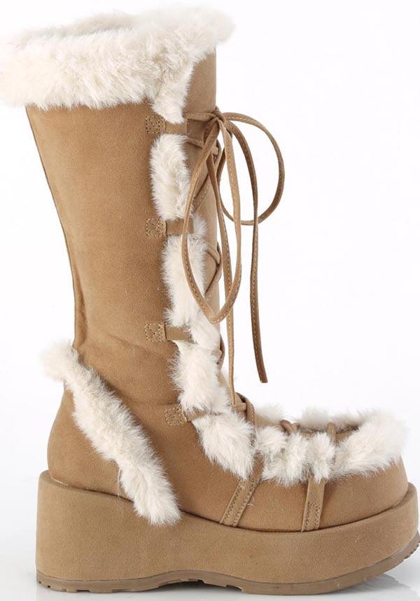 CUBBY-311 Platform Boots in Camel Vegan Suede - Preorder