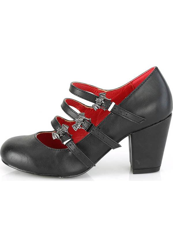 VIVIKA-38 Black Vegan Leather Pre-Order Block Heel Mary Jane Heels