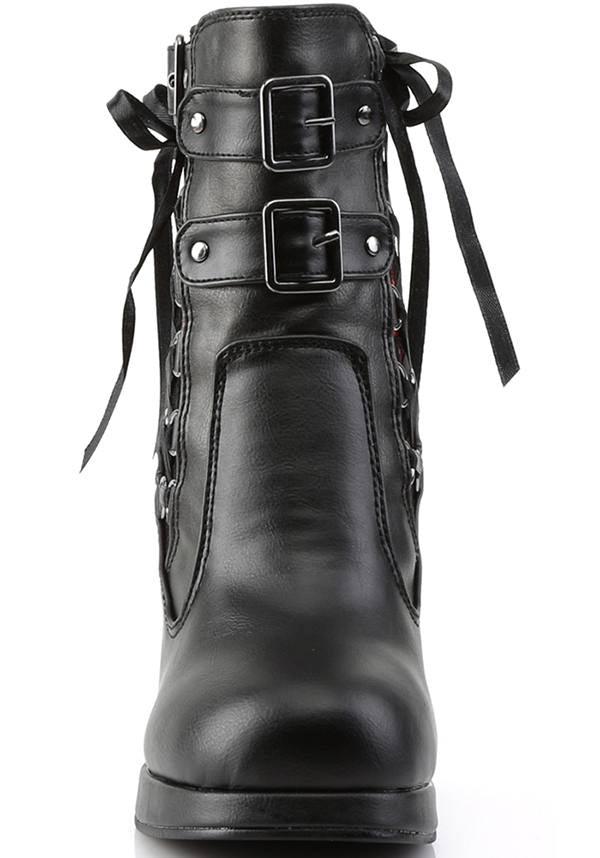 Demonia CRYPTO-51 Ankle Boots in Black and Red Color Scheme - Currently in Stock