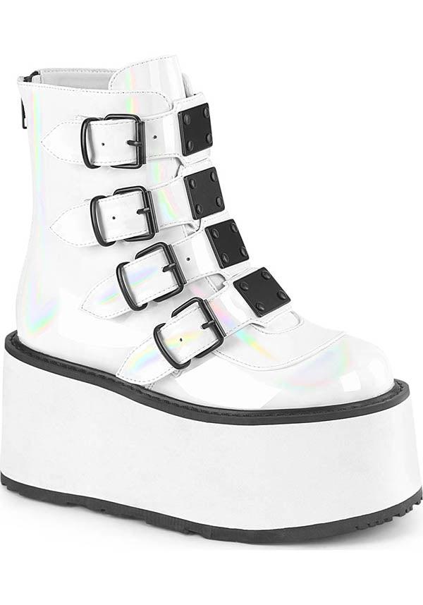 Pre - order DAMNED - 105 Platform Ankle Boots in White Holo Patent Design