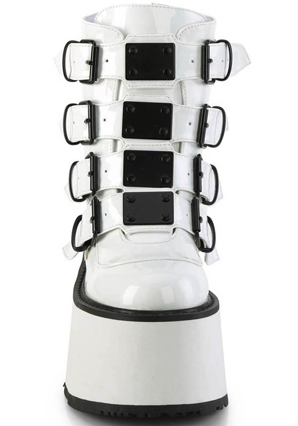 Pre - order DAMNED - 105 Platform Ankle Boots in White Holo Patent Design