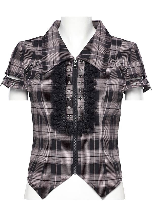 Baby Pink and Black Uriah Tartan Women's Shirt - A Blend of Classic and Feminine Style