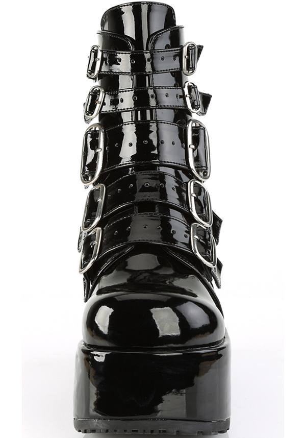 CONCORD-57 Patent Black Vegan Platform Ankle Boots for Alternative Fashion - Preorder Now