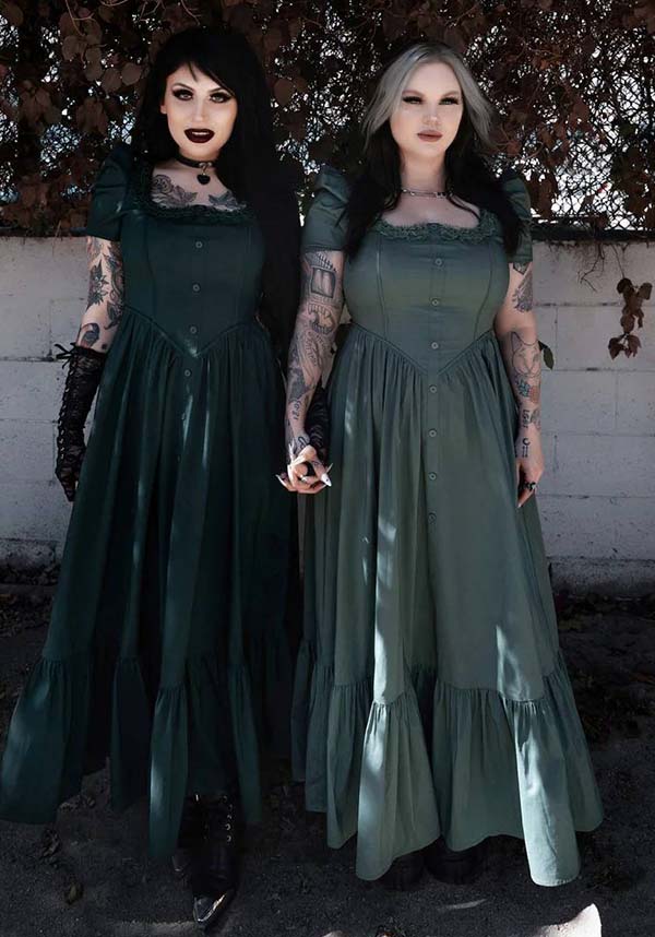 Lively Ghosts' Enchanting Sage Green Claude Monet Gothic Dress