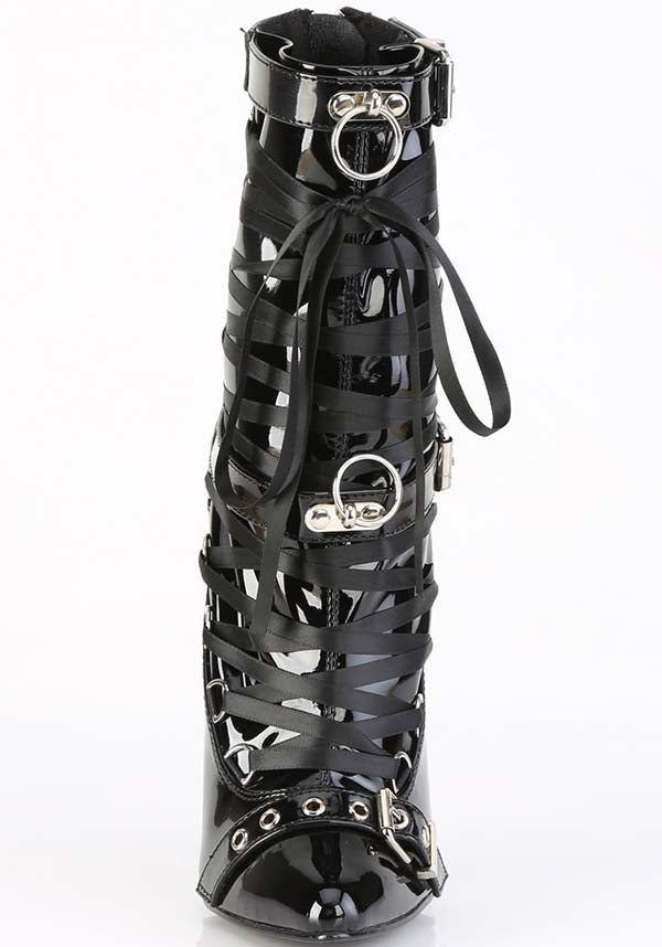Pleaser Brand Black Patent Leather Dagger-1032 Ankle Heel Boots [Pre-order]