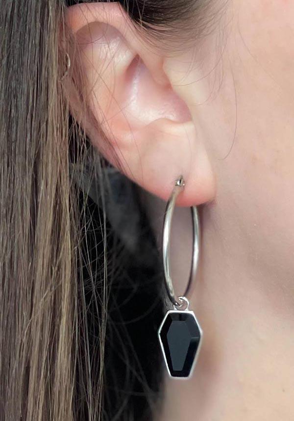 Stunning Crypt Black Coffin Stainless Steel Hoop Earrings