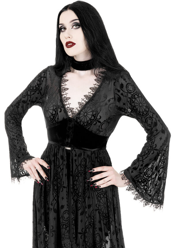Restyle's Enchanting Dark Angel Burnout Stretch Velour Duster