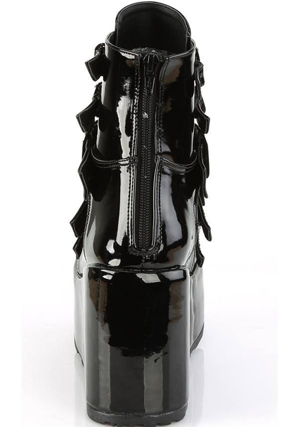 CONCORD-57 Patent Black Vegan Platform Ankle Boots for Alternative Fashion - Preorder Now