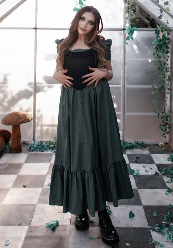 Lively Ghosts' Enchanting Sage Green Claude Monet Gothic Dress