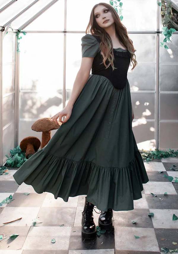Lively Ghosts' Enchanting Sage Green Claude Monet Gothic Dress