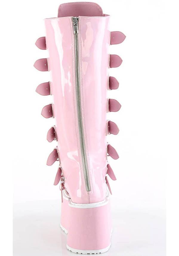 PREORDER: DAMNED-318 Platform Boots in Pink Holo Patent