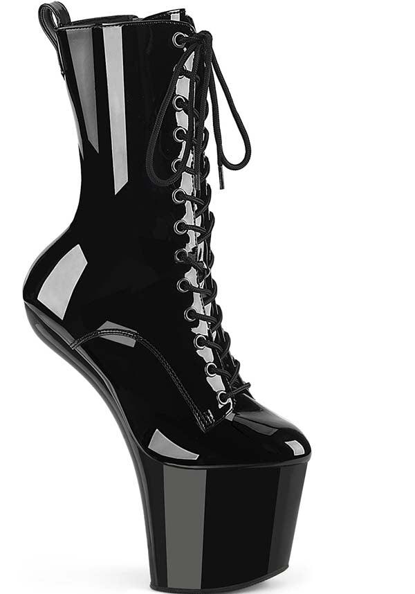 PREORDER! CRAZE-1040 Black Patent Platform Ankle Boots