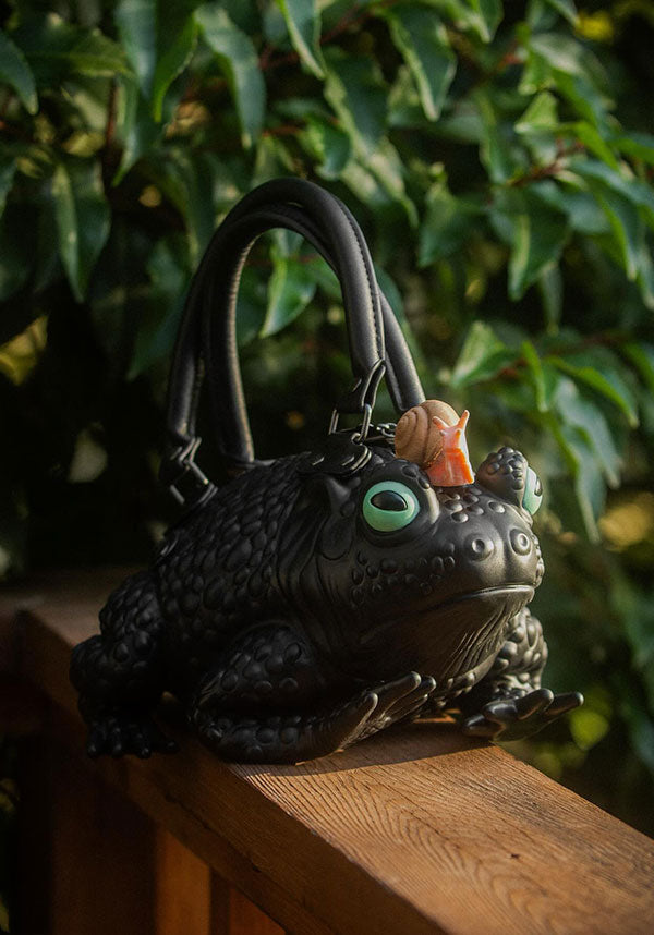Black Toad Design Vegan Handbag with Glow - in - the - Dark Eyes
